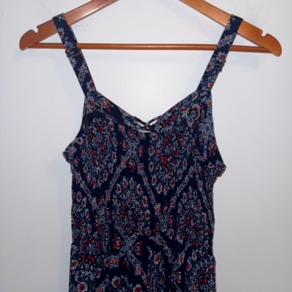 Xhilaration Navy Boho Wide Leg Jumpsuit Medium Floral Print - Picture 4 of 10